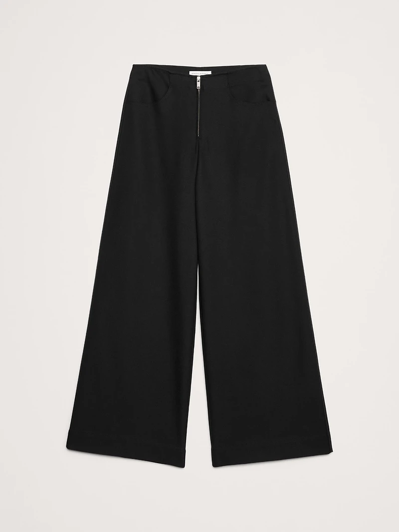 Mid-Rise Wide Leg Zip-Front Pant
