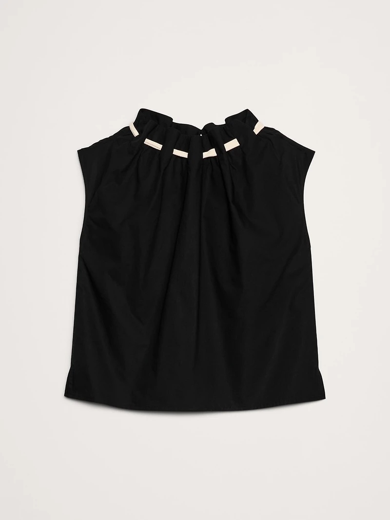 Cotton Poplin Cinch-Neck Top