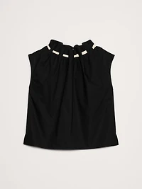 Cotton Poplin Cinch-Neck Top