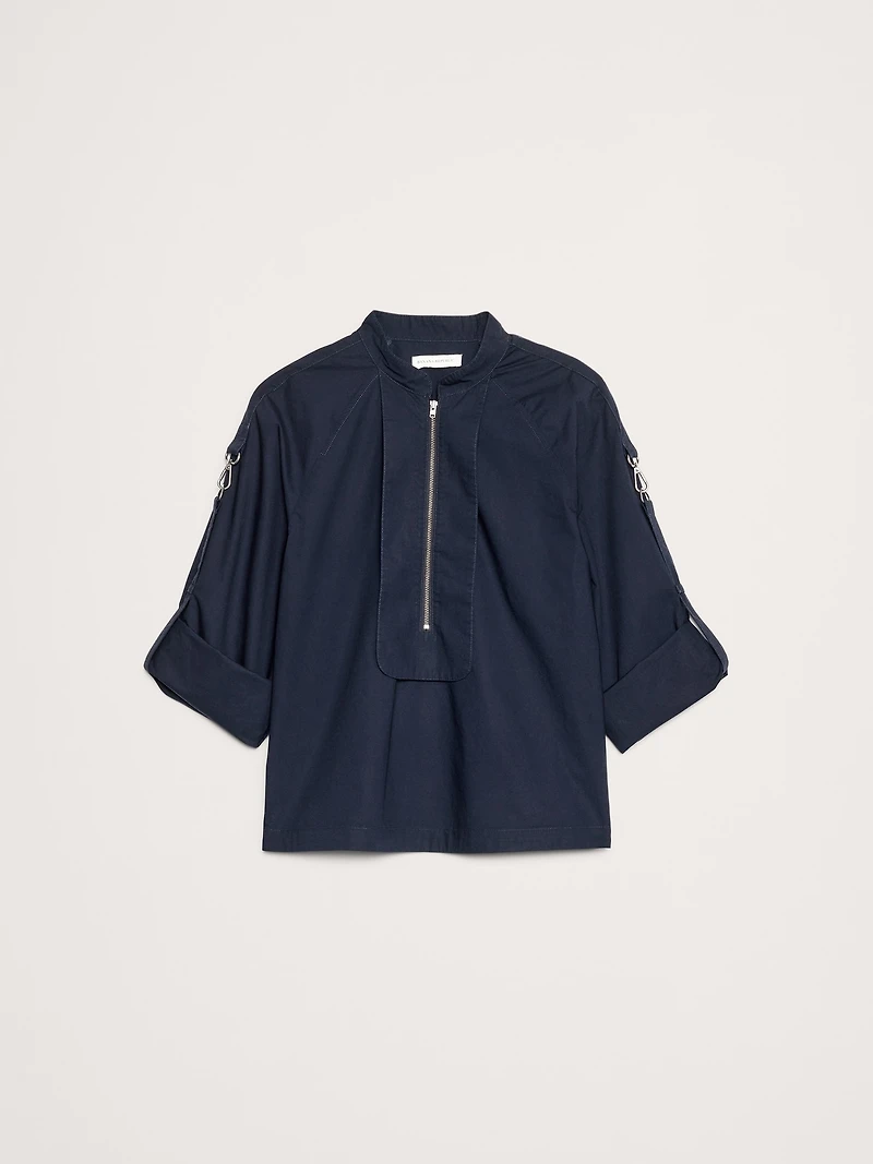 COTTON POPLIN ZIP POPOVER TOP