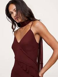 Georgette Ruffle Maxi Dress with Scarf