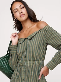 Cotton Poplin Off-The-Shoulder Long Midi Shirt Dress