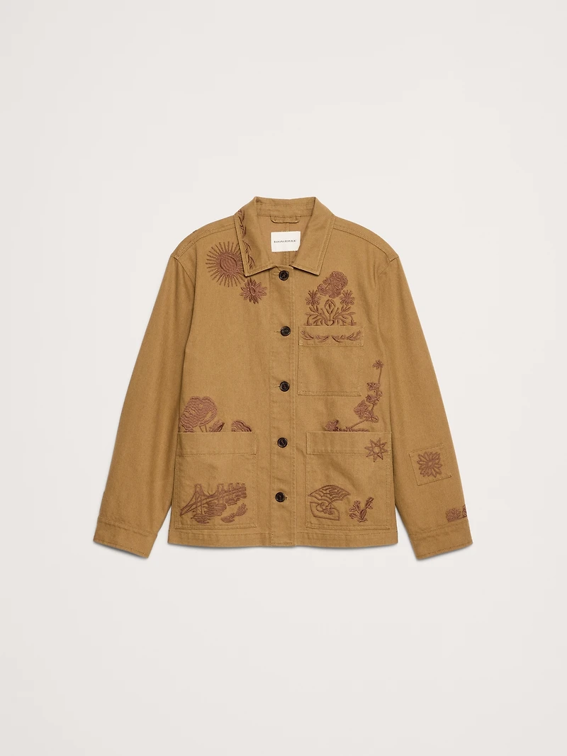 Embroidered Cotton Canvas Chore Coat