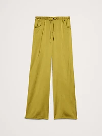 Mid-Rise Wide-Leg Pull-On Stretch-Satin Pant