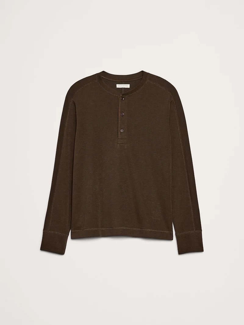 Slub Double-Knit Henley T-Shirt