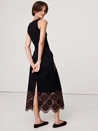 Embroidered Corduroy Midi Skirt