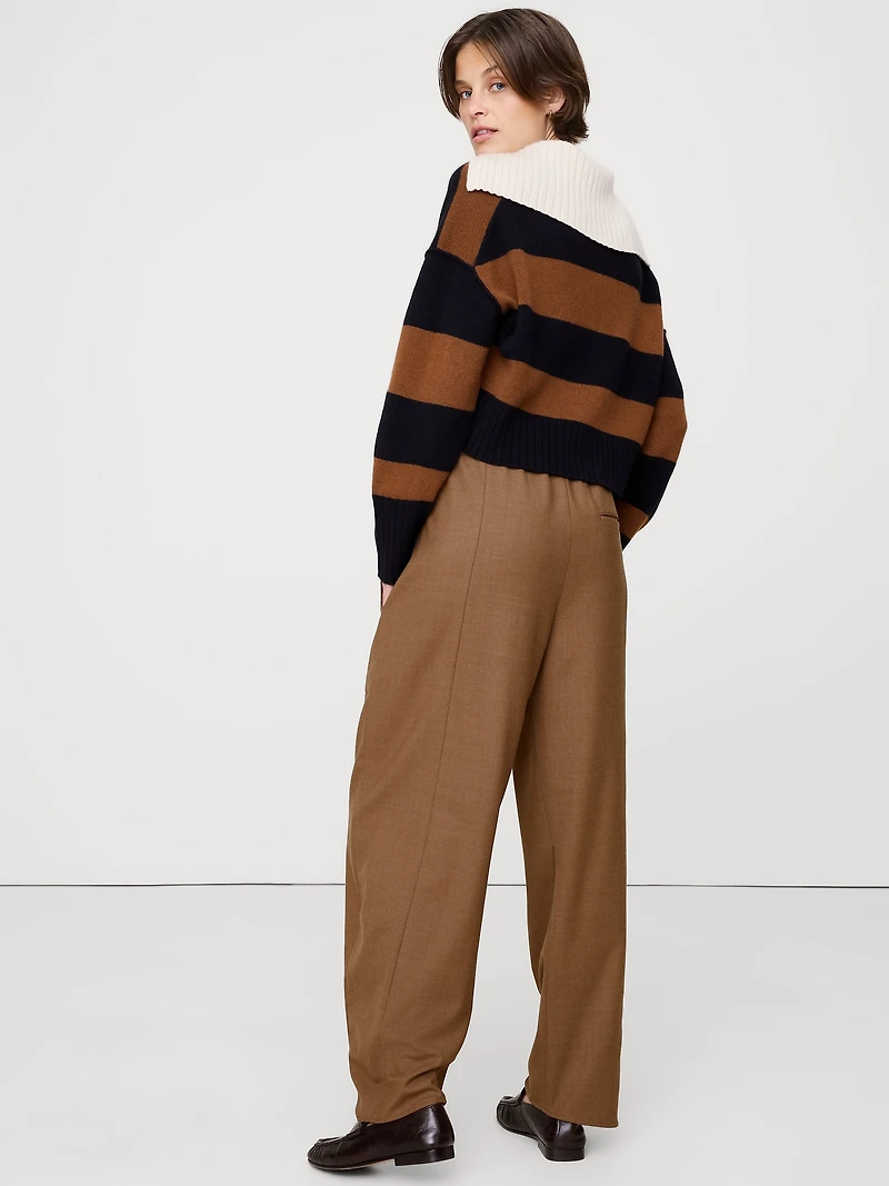 High-Rise Pleated Barrel Flannel Pull-On Pant