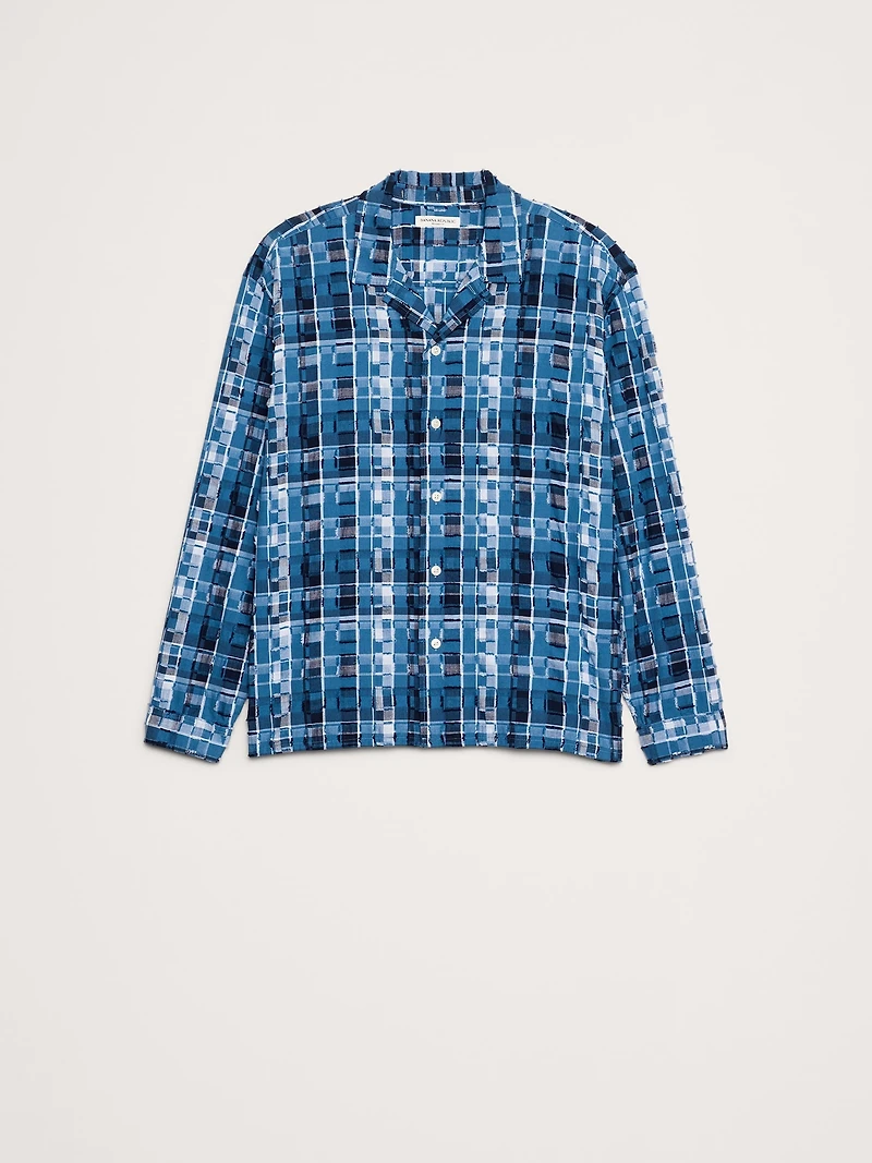 RELAXED-FIT PLAID TEXTURE RESORT SHIRT