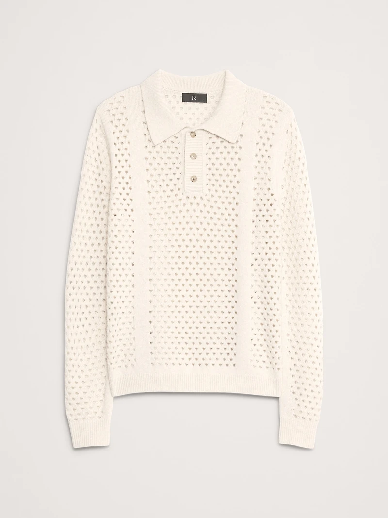 Italian Wool-Blend Mesh Sweater Polo