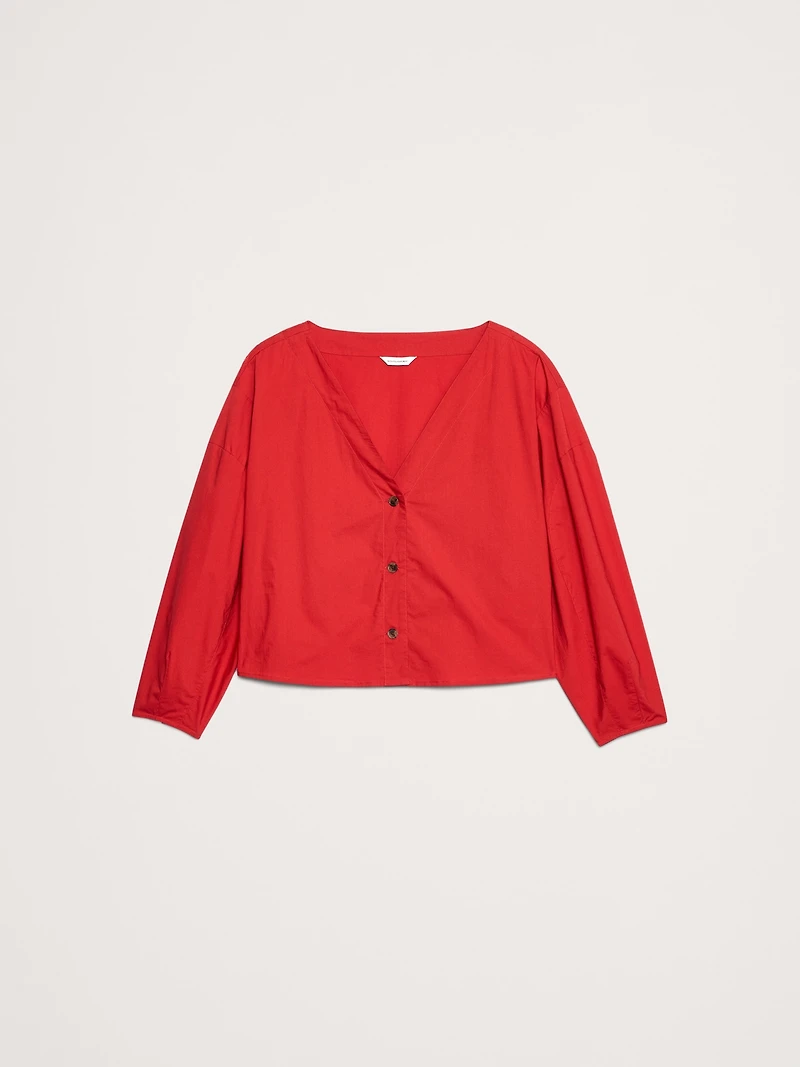 Cotton Poplin Volume-Sleeve Top