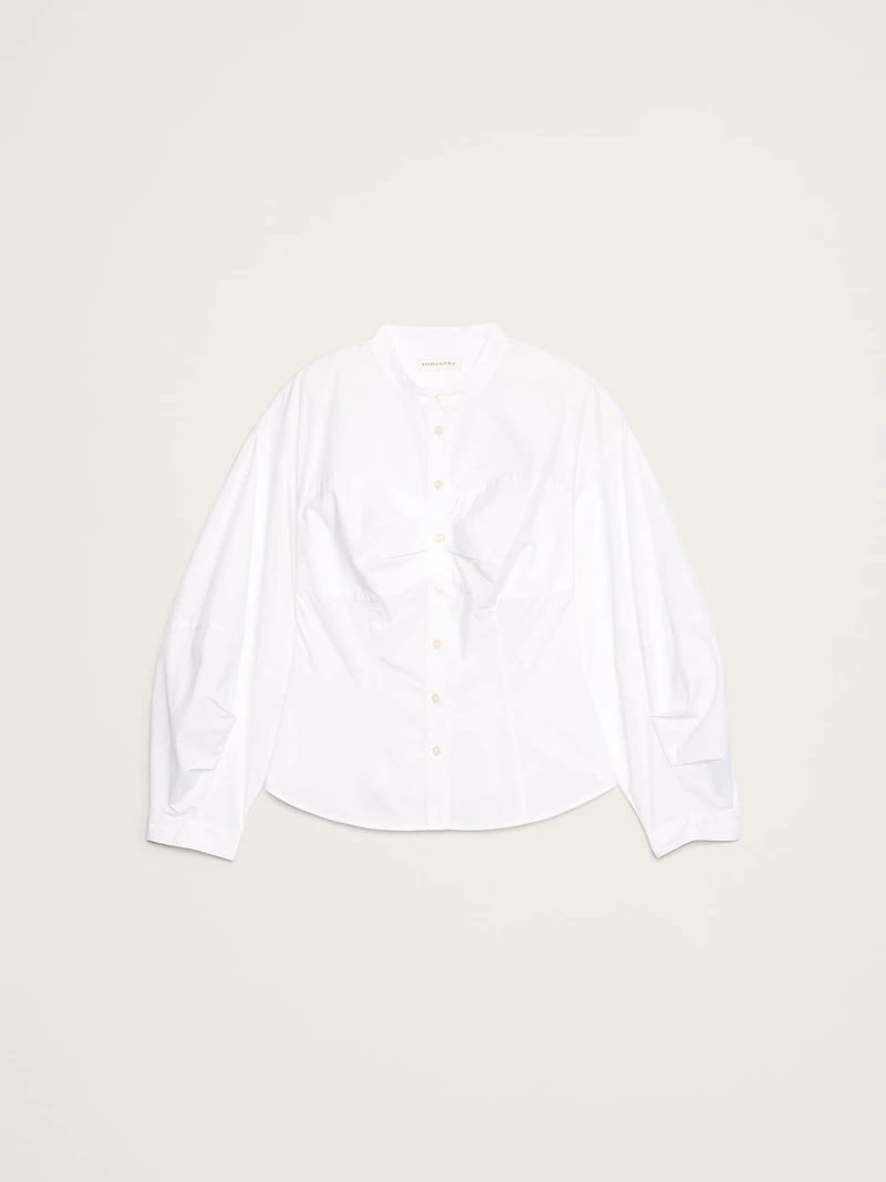 Cotton Poplin Balloon-Sleeve Shirt