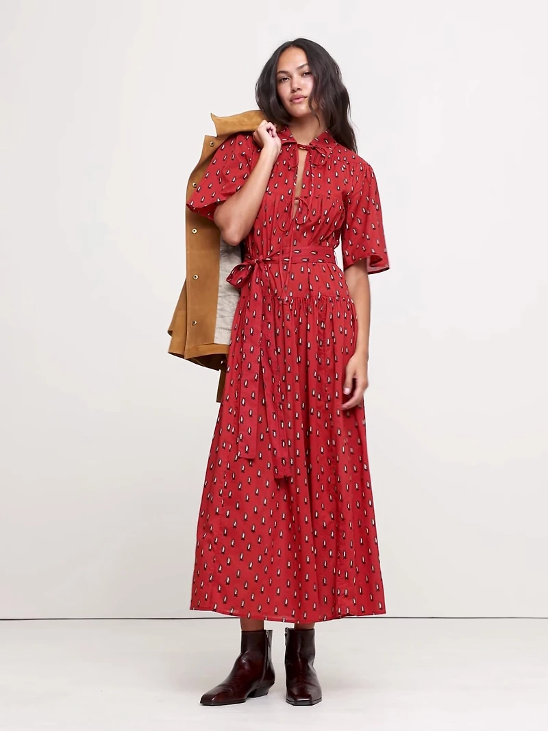 Cotton Tie-Front Shirt Dress