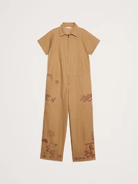 RELAXED EMBROIDERED COTTON CANVAS JUMPSUIT