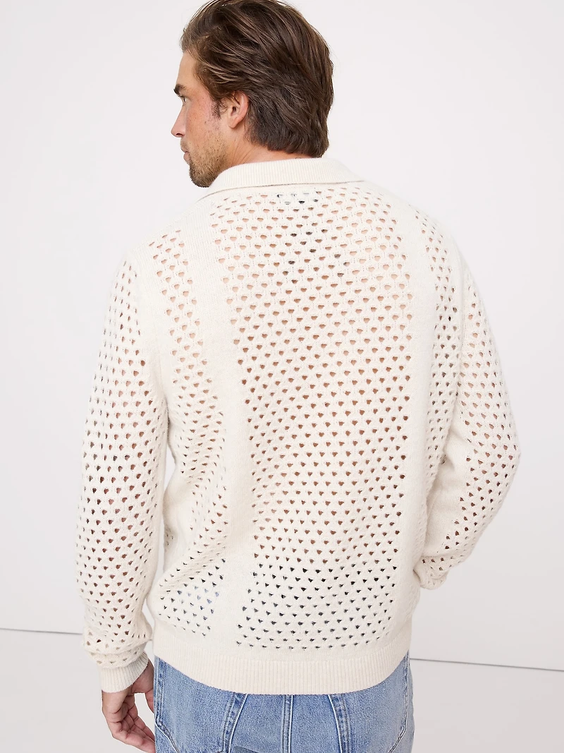Italian Wool-Blend Mesh Sweater Polo