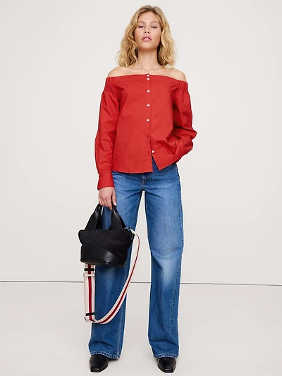Cotton Poplin Off The Shoulder Top