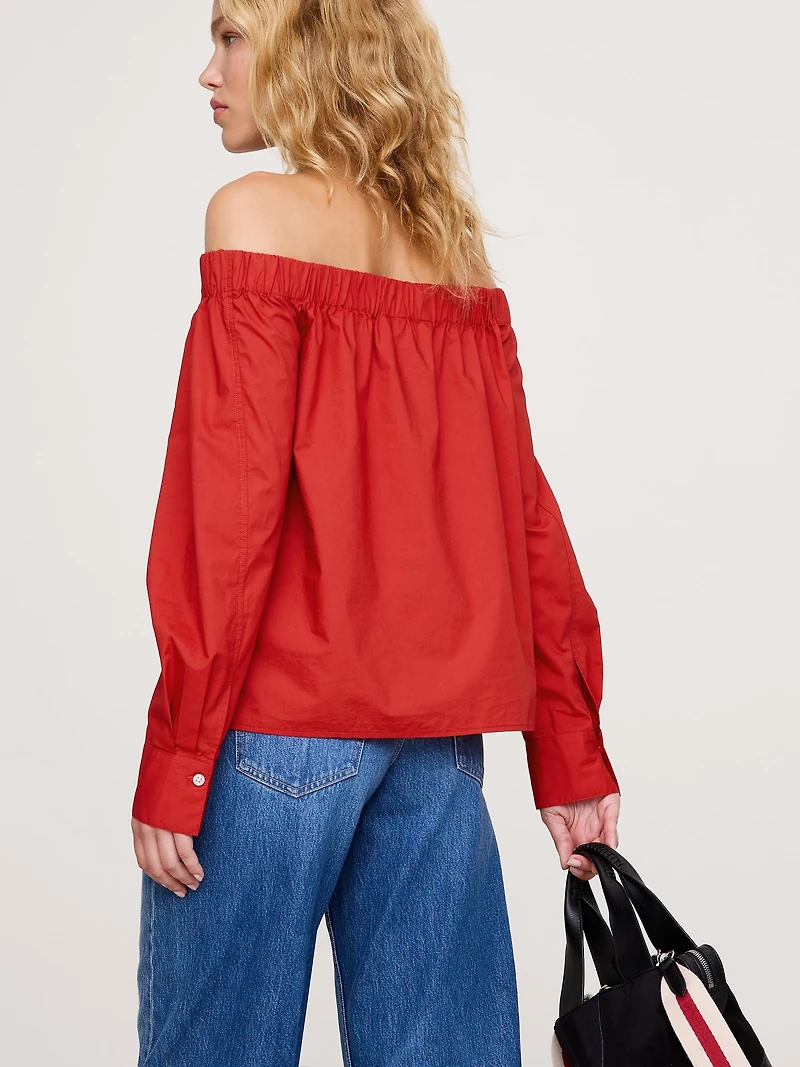 Cotton Poplin Off The Shoulder Top