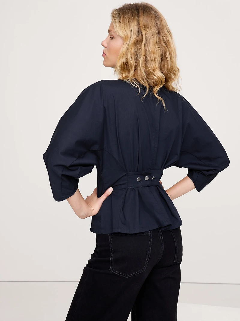 Stretch-Cotton Utility Peplum Top