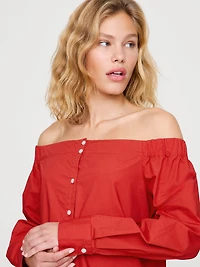 Cotton Poplin Off The Shoulder Top