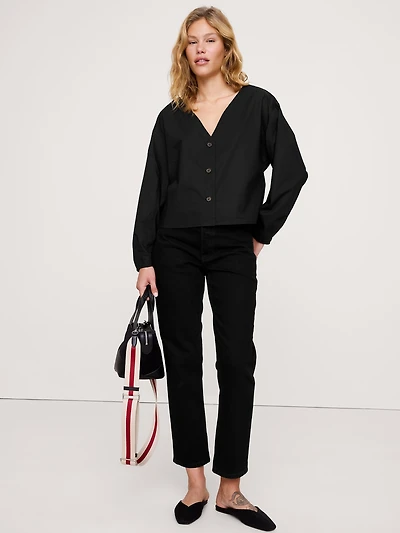 Cotton Poplin Volume-Sleeve Top