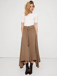 Pebbled Crepe Handkerchief-Hem Long Midi Skirt