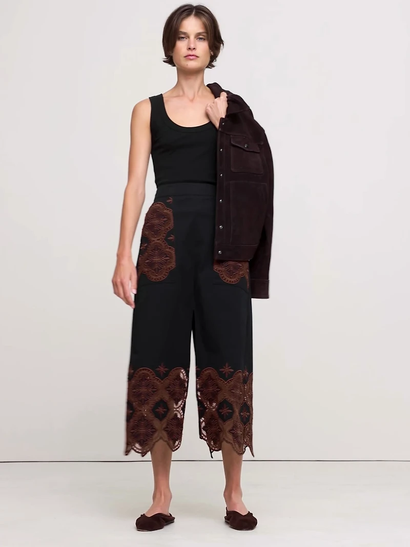 Embroidered Corduroy Midi Skirt