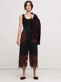 Embroidered Corduroy Midi Skirt