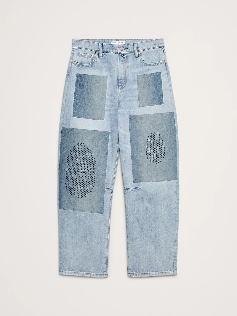 Mid-Rise Barrel Patchwork Ankle Jean
