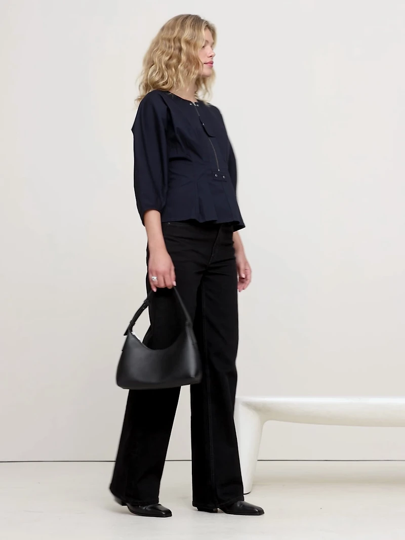 Stretch-Cotton Utility Peplum Top