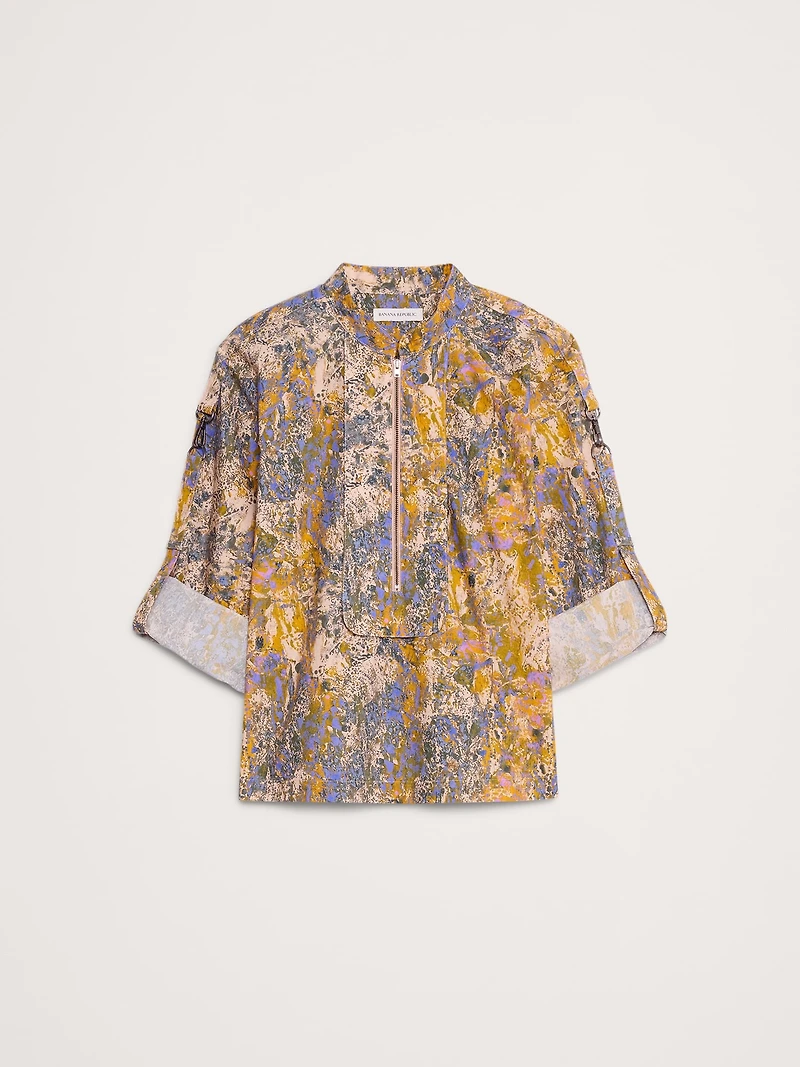 Cotton Poplin Zip Popover Top