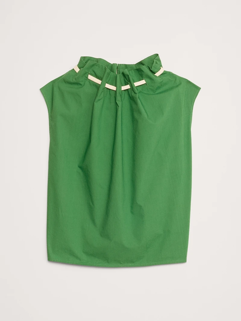 Cotton Poplin Cinch-Neck Top