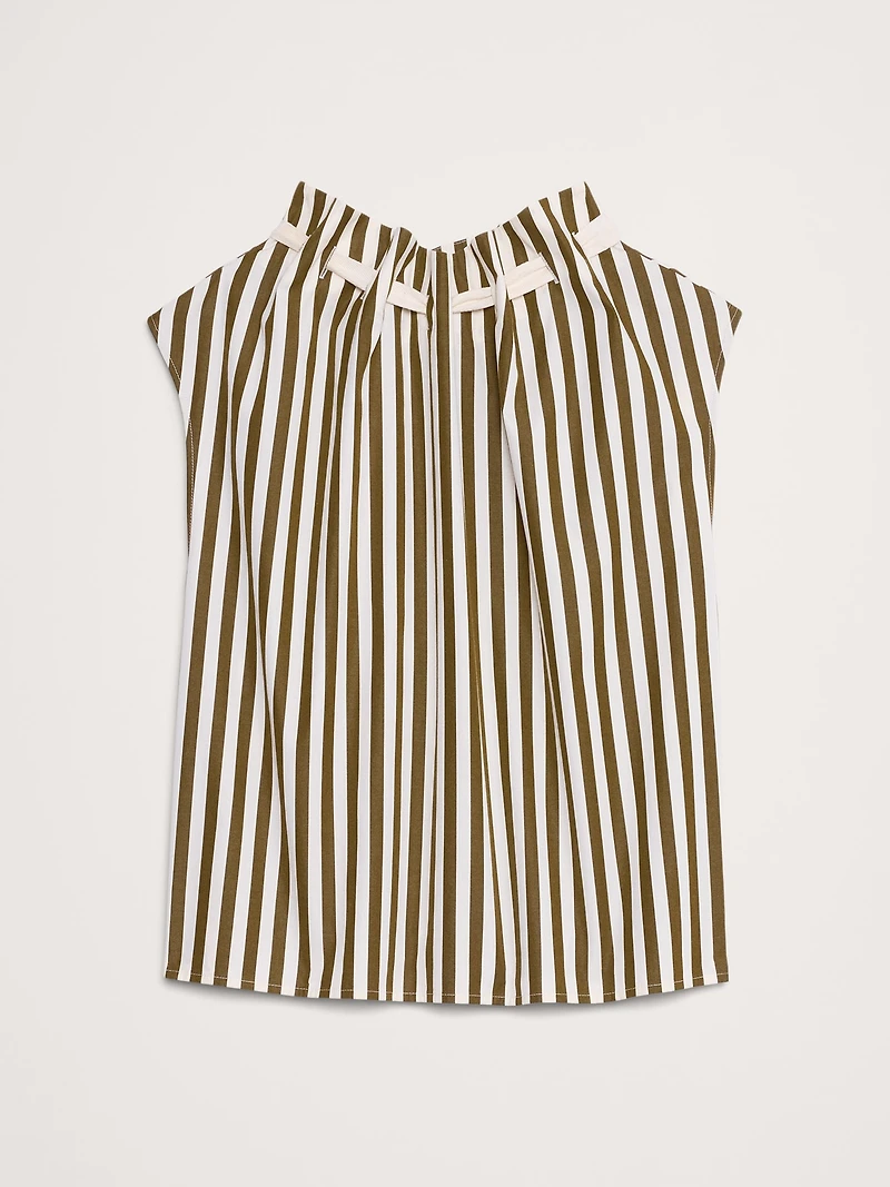 Cotton Poplin Cinch-Neck Top
