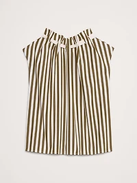 Cotton Poplin Cinch-Neck Top