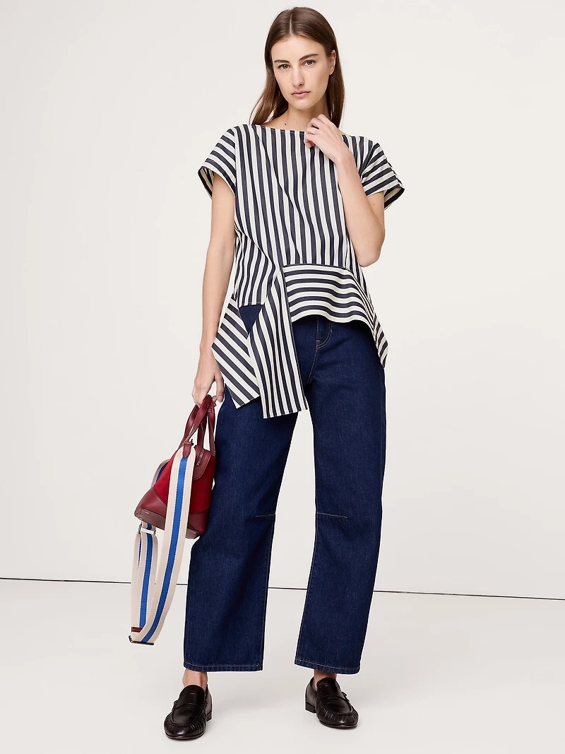 Cotton Poplin Boatneck Asymmetrical Top