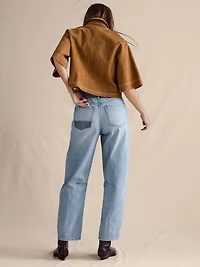 Mid-Rise Barrel Patchwork Ankle Jean