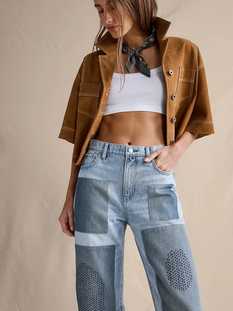 Mid-Rise Barrel Patchwork Ankle Jean