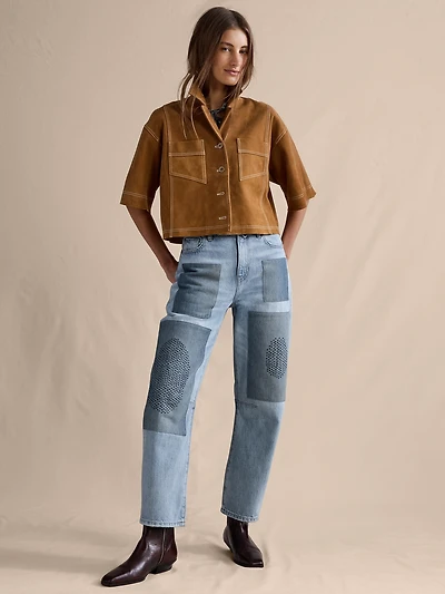 Mid-Rise Barrel Patchwork Ankle Jean