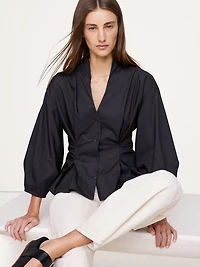 Cotton Poplin Cinched-Waist Shirt