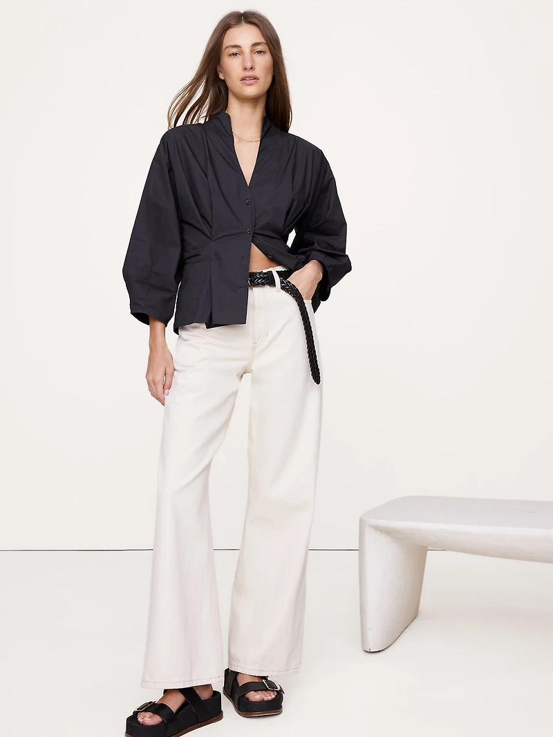 Cotton Poplin Cinched-Waist Shirt
