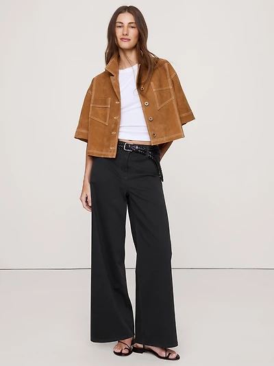HIGH-RISE WIDE-LEG STRETCH-COTTON TWILL PANT