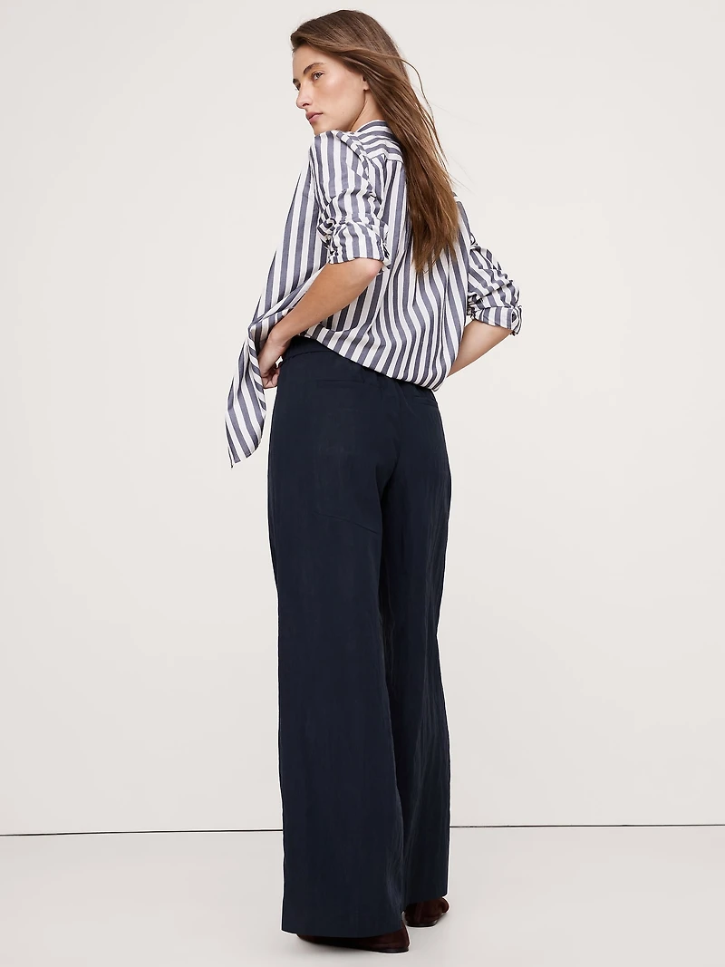 Mid-Rise Wide-Leg Drapey Pull-On Pant