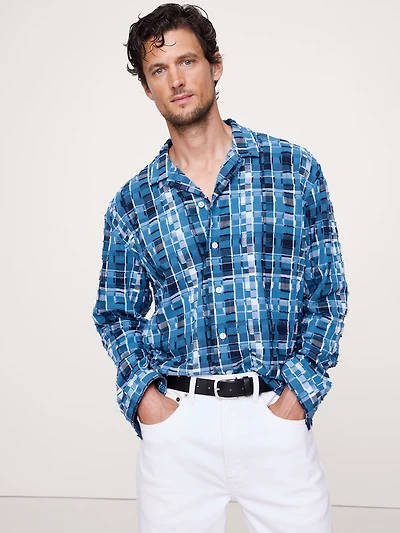 RELAXED-FIT PLAID TEXTURE RESORT SHIRT