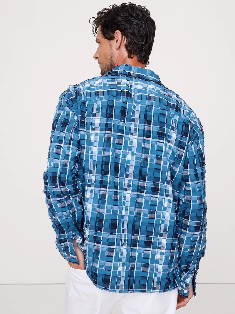 RELAXED-FIT PLAID TEXTURE RESORT SHIRT
