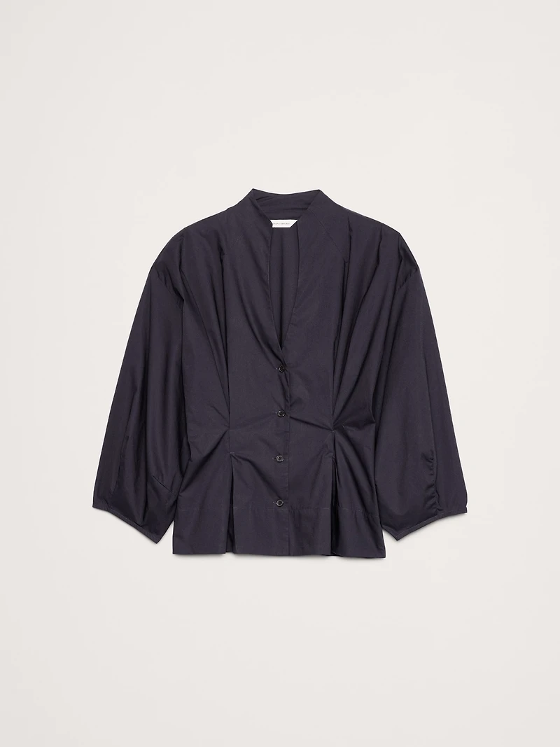 Cotton Poplin Cinched-Waist Shirt