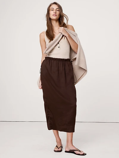 LINEN-VISCOSE GAUZE MIDI SKIRT