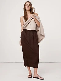 LINEN-VISCOSE GAUZE MIDI SKIRT