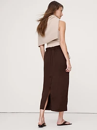 LINEN-VISCOSE GAUZE MIDI SKIRT