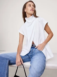 COTTON POPLIN COWL NECK TUNIC
