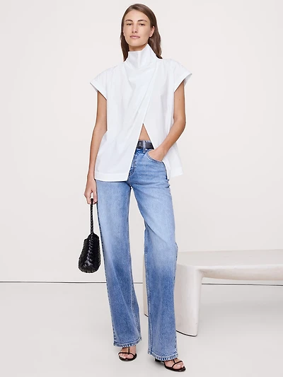 COTTON POPLIN COWL NECK TUNIC