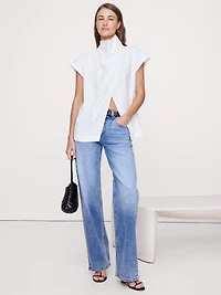 COTTON POPLIN COWL NECK TUNIC