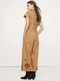 RELAXED EMBROIDERED COTTON CANVAS JUMPSUIT